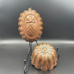 Vintage Copper Cake Molds, Pineapple and Fluted Daisy, Targus Portugal