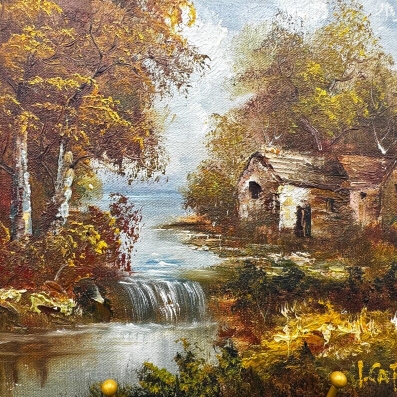 Original Irene Cafieri Fall Landscape Oil Painting on a Wooden Board