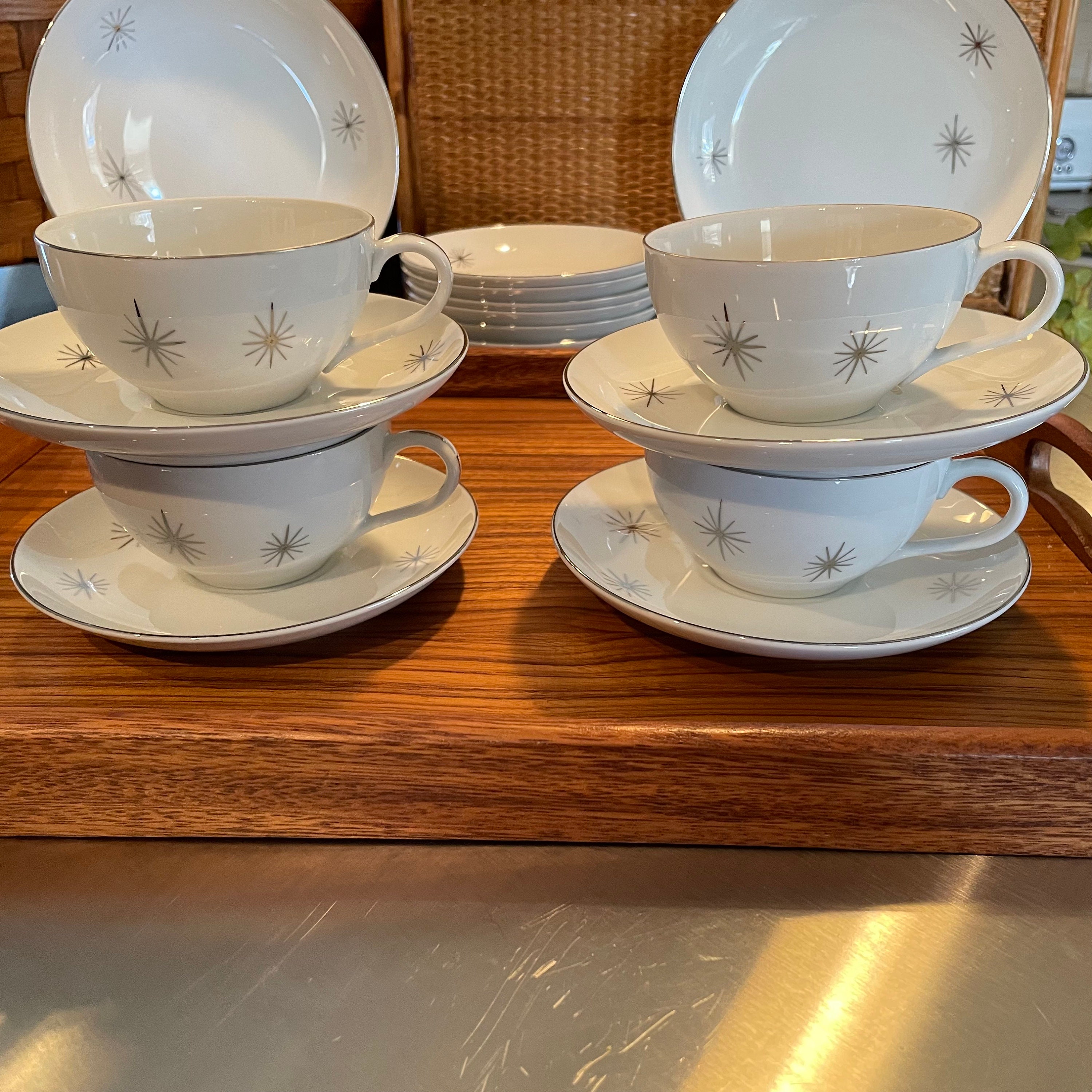Vintage Crown Star Cups and Saucers, Set of 4 Pairs, MCM
