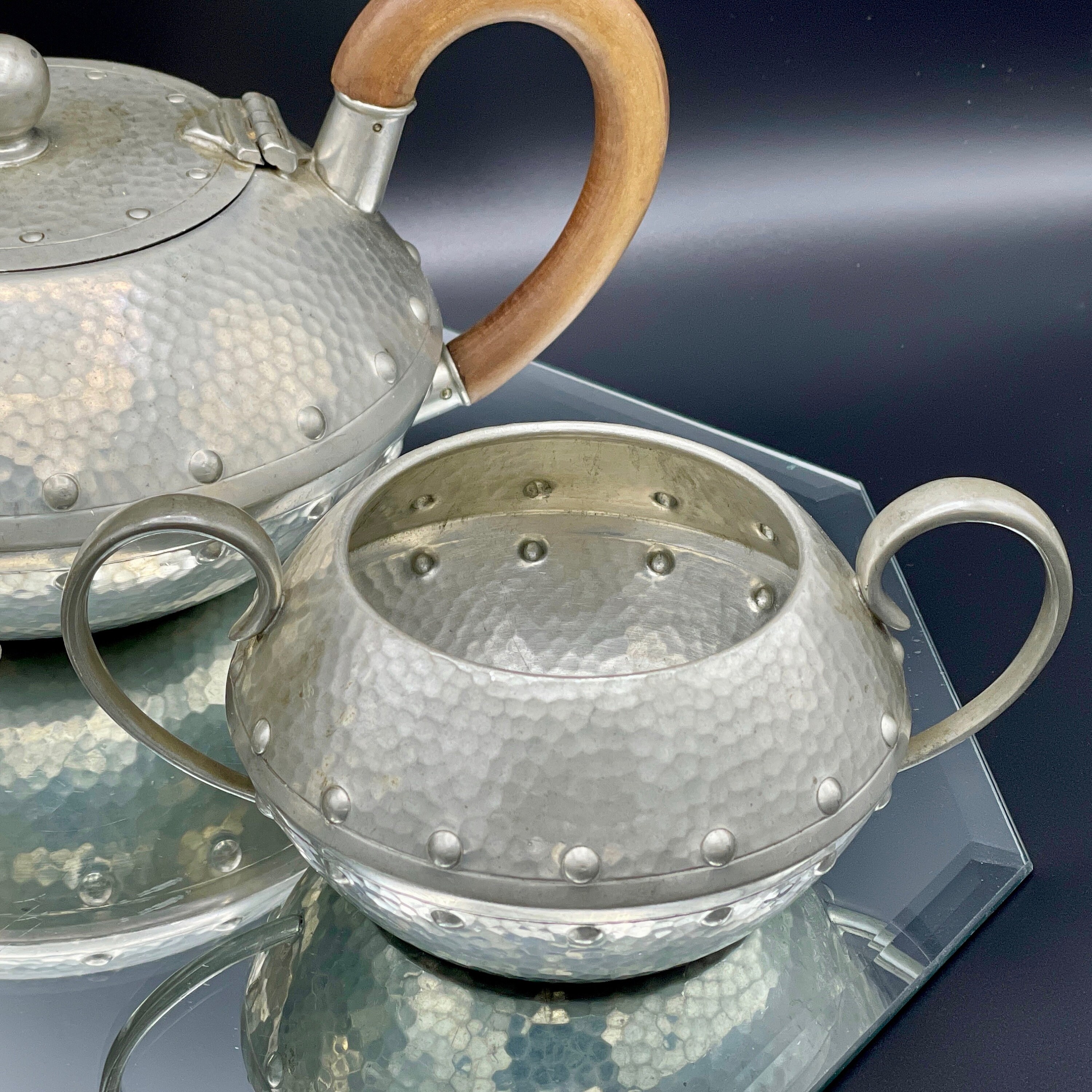 Hand Hammered Pewter Tea Service With Wooden Teapot Handle Etsy