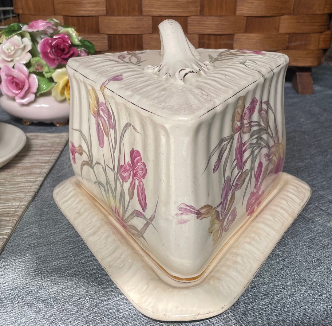 Antique Royal Bonn Cheese Safe Keeper, Purple Iris Pattern, 1888