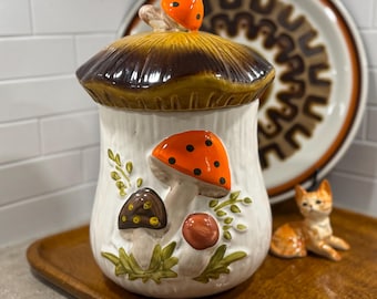 ヴィンテージ セラミック マッシュルームポット - 蓋付きレトロ装飾瓶