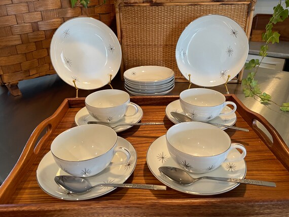 小物 karisuma Vintage Crown Star Cups and Saucers, Set of 4 Pairs, MCM