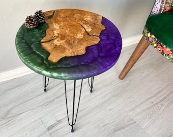 Round Resin Olive Wood Coffee Table: Live Edge Farmhouse Style