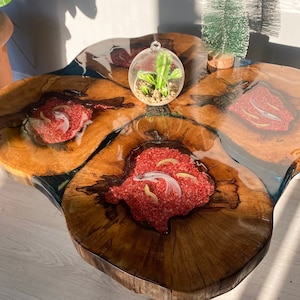 Custom Koi Fish Resin Coffee Table: Live Edge Wood, Modern Design