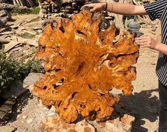 Turkish Olive Wood Slab, 39"x35"x2 Live Edge Wood Slab, Tree Slice, Burl Wood, Epoxy Resin Wood