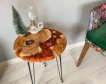 Custom Olive Wood & Resin Coffee Table: Live Edge Accent Table