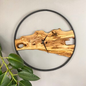 Handmade Olive Wood Wall Clock: Large Rustic Live Edge Clock