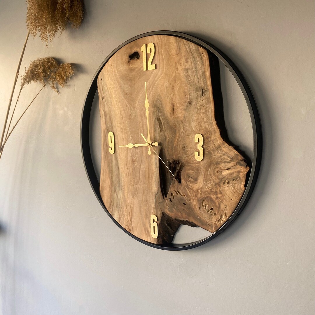 Walnut Wood Wall Clock 23, Oversized Wall Clock, Decorative Wall Clock