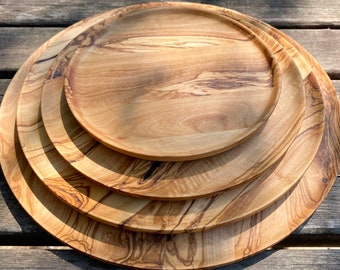 Hand carved Olive Wood Wooden Plates, Small Medium Large XLarge Sized