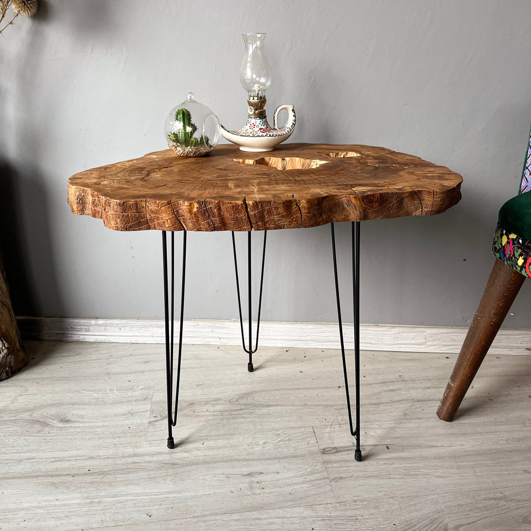 Olive Wood Coffee Table, Live Edge Coffee Table, Round Coffee Table, Farmhouse Coffee Table