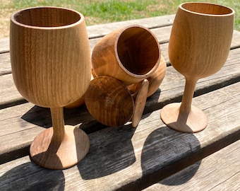 Hand Carved Walnut Wood Goblet, Wooden Cups, Handmade Goblets, Wine Goblets