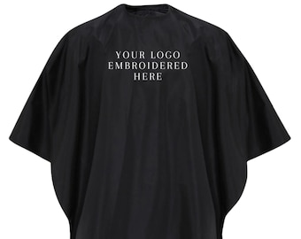 Embroidered Salon/Barbering Gown: Waterproof & Bleach Resistant Cape with Velcro Fastening. Logos Also Accepted.