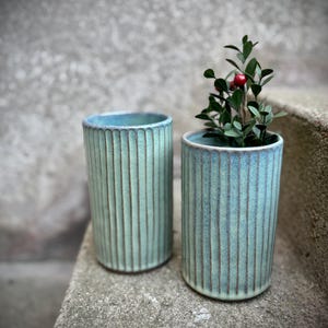 Ceramic flower vase, wheelthrown turquoise flower pot