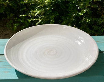 Big white ceramic platter 31 cm, handmade serving dish