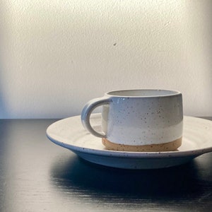 Ceramic coffeemug and saucer, handthrown white breakfast set