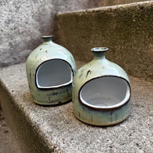 Sea salt dispenser, wheel thrown vessel, small barch pottery from Sweden