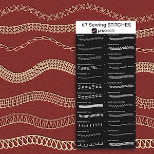 Procreate Fashion Brushes, Stitches for Flat Sketches, Overlock, Decorative, Coverstitch, Single & Double Needle, 67 Brushes