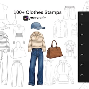 100+ Procreate Kleidung Stempel, Modedesign Pinsel (Digitaler Download)