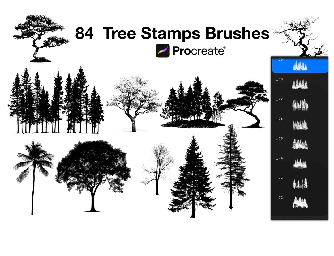 Forest Tree Silhouette Brushes & Stamps for Procreate – Border Nature ...