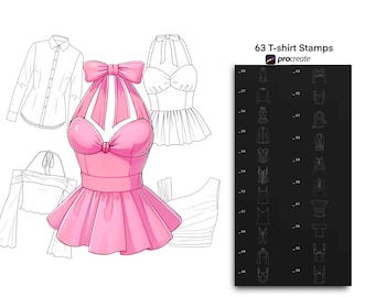 Clothes Procreate Brush Set, 63 T-shirt Stamps (Digital Download)