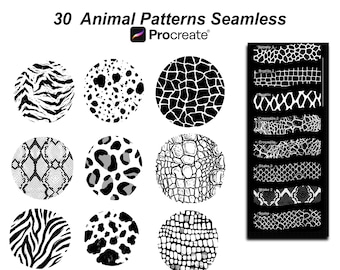 Animal Procreate Pattern Brushes | 30 Seamless Hand Draw Brush Pack