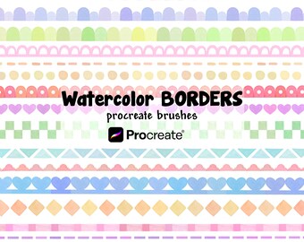 Conjunto de pinceles para Procreate con bordes y líneas divisorias de acuarela dibujados a mano.