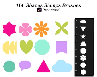 114 Shapes Procreate Stamp brush Set, Brush Set Shapes Procreate