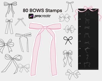 80 Elegant Bow Stamps for Procreate, Tattoo Brushes (Digital Download)