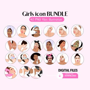 Huidverzorgingspictogram, meisjesillustratie \ Beauty, natuurlijk, gezichtsbehandeling \ Instant download png-bestanden