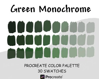 Paleta monocromática verde para Procreate: 30 tonos degradados para la app Procreate