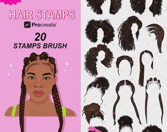 Procreate Hair Stamp Brushes, Curly & Straight Styles (20 Hairstyles) (Digital Download)