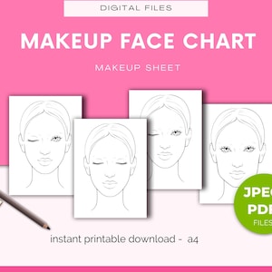 Makeup artist face chart JPEG/ PDF Face chart for makeup artist practice, Makeup artist template, Professional face chart, Face sheet