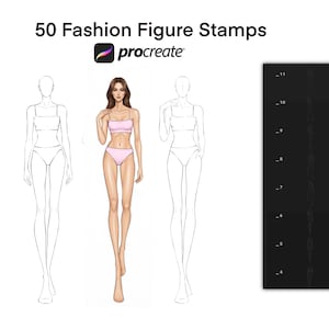 Sellos de figuras femeninas de moda para Procreate - Set de 50 pinceles de poses (Descarga digital)