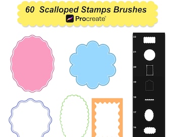 60 Scalloped Shapes Procreate Stamp brush Set, Procreate Frame Stamps Brushes