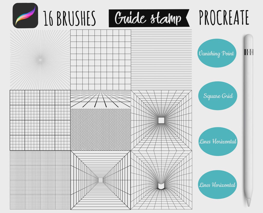 Procreate Grid & Guide Brushes | 16 Stamp Set - Etsy