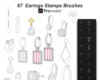 Earings Procreate Brush Set, 67 Earrings Jewelry Stamps (Digital Download)