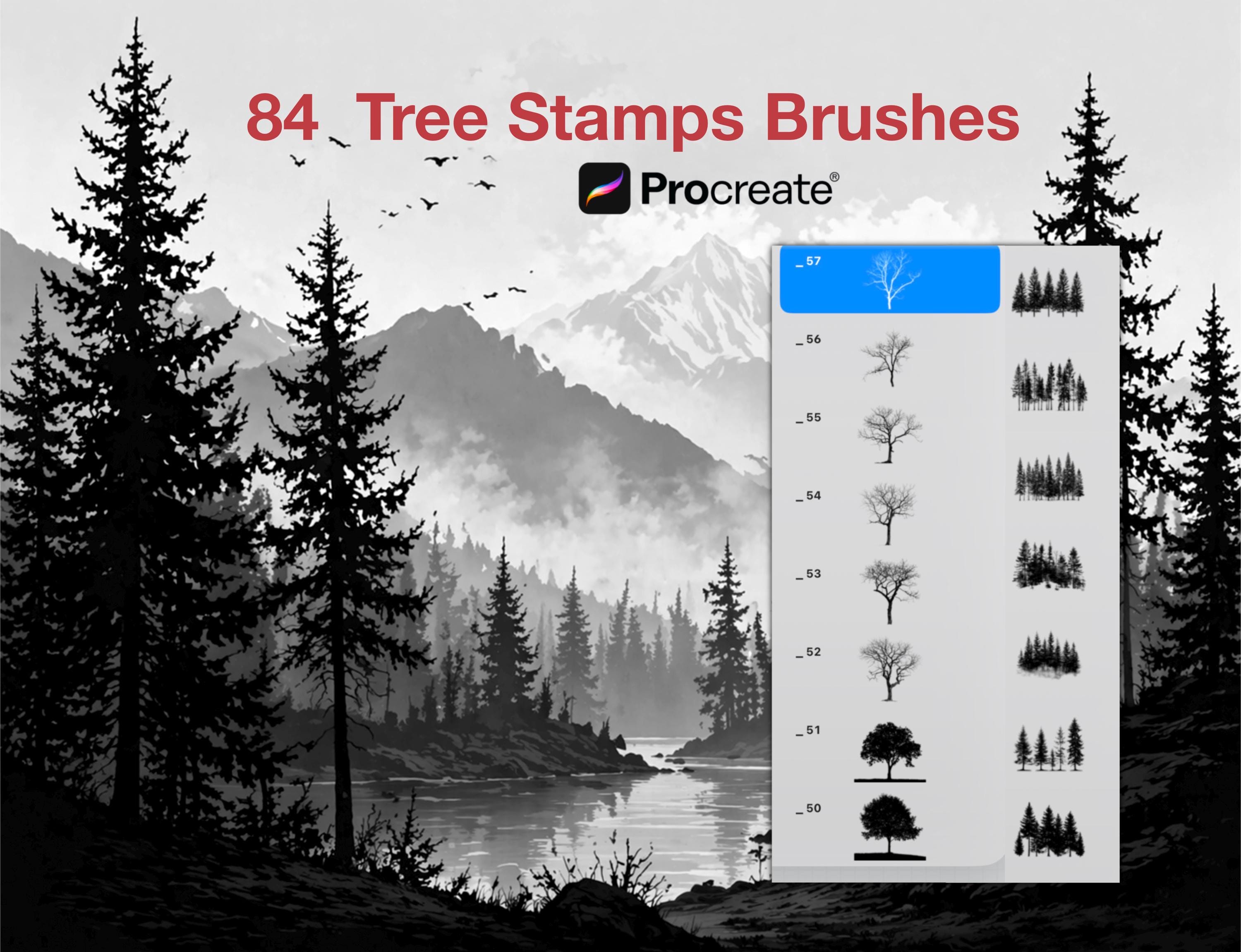 Forest Tree Silhouette Brushes & Stamps for Procreate – Border Nature ...