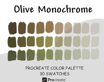 Paleta monocromática oliva para Procreate: 30 tonos degradados para la app Procreate