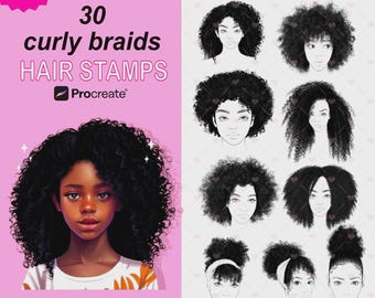 Curly Hair Procreate Brush Stamps – 30 Hairstyle Stamps (Digital Download)