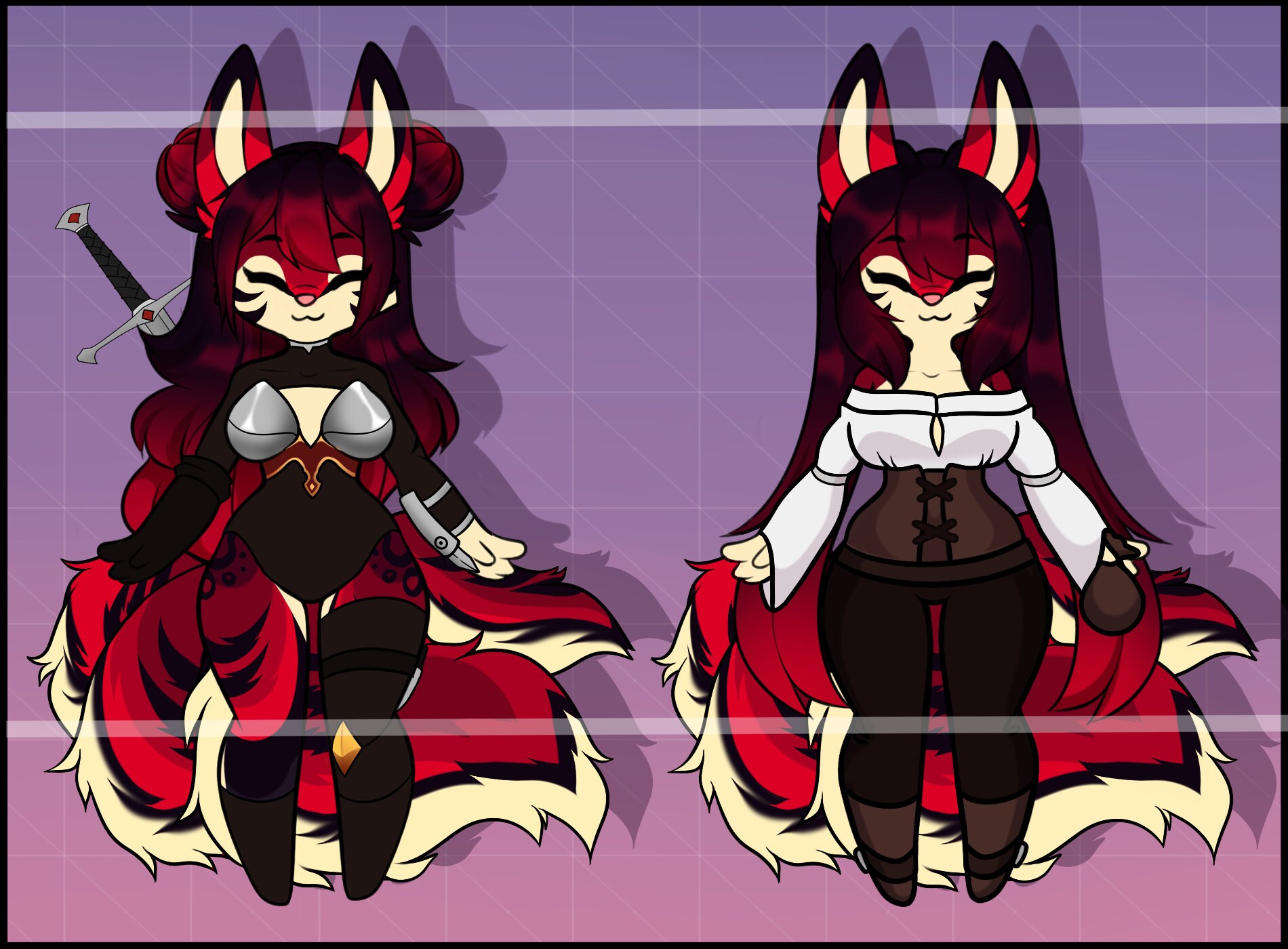 MEGA REFERENCE Nsfw Red Kitsune Warrior Anthro Fursona Adopt Etsy
