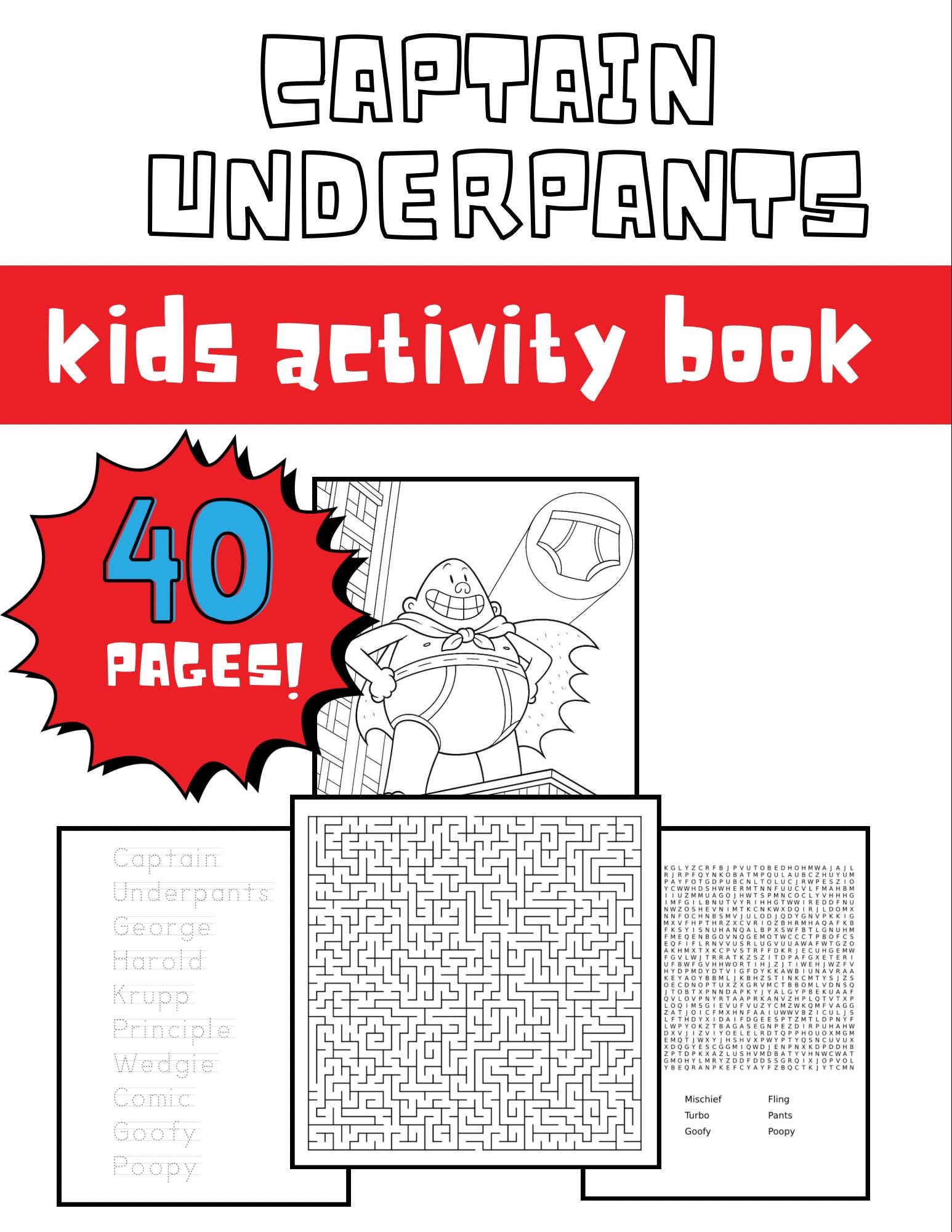 Captain Underpants Activity Book | Over 40 pages! | digital download