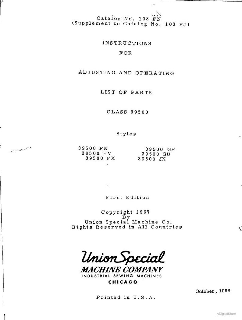 Vintage Union Special Machine Company Class 39500 Overseaming Machine