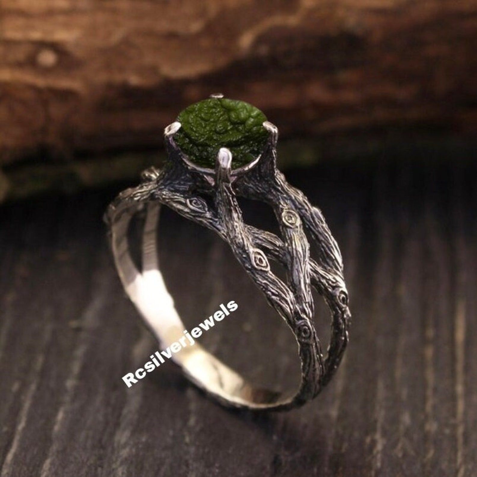 Moldavite Ring, Unique Moldavite Ring, Meteorite Ring, Authentic