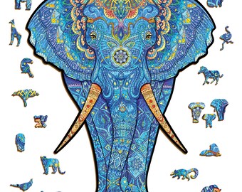 Elephant Wooden Jigsaw Puzzle 291 Pieces  Best Challenge Game for Adults 15" x12.3" Unique Shape by GEMTURT PUZZLE