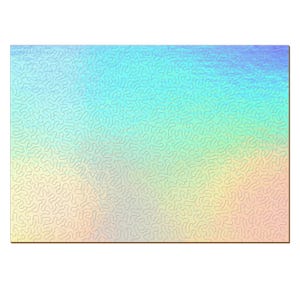 Puede incluir: Un rompecabezas abstracto colorido con un degradado de azul, verde y amarillo. Las piezas del rompecabezas tienen forma de pequeños círculos irregulares.