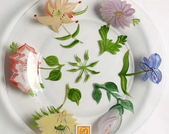 Vintage Royal Danube Hand Painted Glass Plates, Romanian Crystal Set of 3