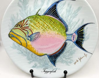 Vintage Kaiser W. Germany Queen Triggerfish Plate, William R Johnson Jr Fish of Florida and Bahamas Collector Plate 8"