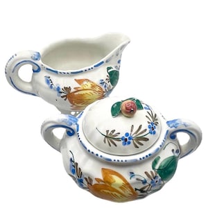 Nove Rose Italy Renaissance Revival Faience Sugar Bowl/Creamer Set 1930s - Rare