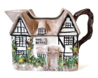 Vintage Staffordshire The Berry Inn Cottage Creamer Jug, Ceramic House Mini Pitcher Made in England